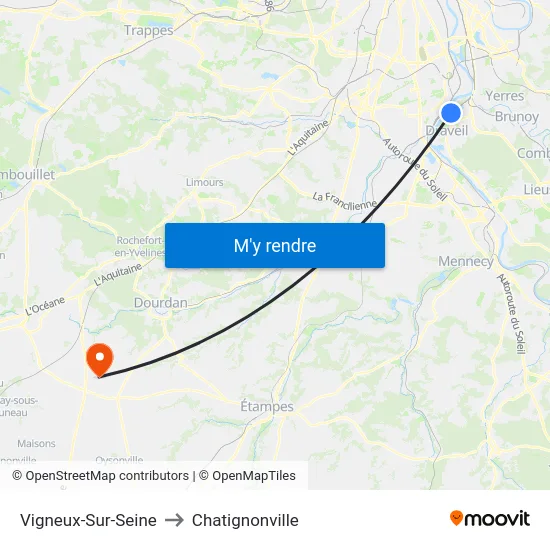 Vigneux-Sur-Seine to Chatignonville map