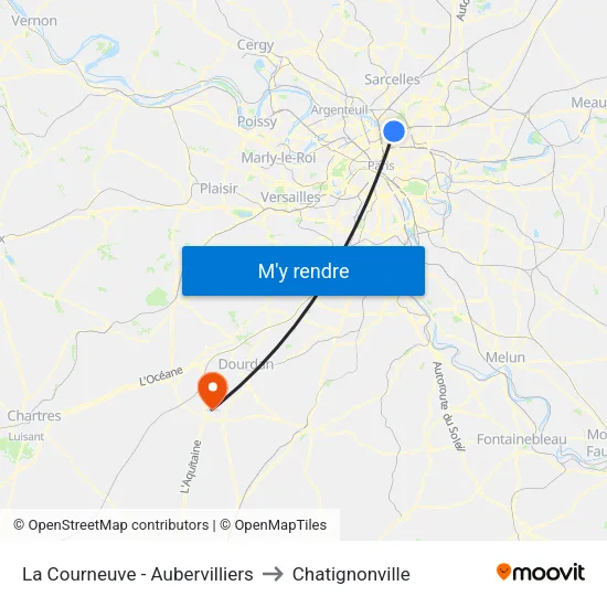 La Courneuve - Aubervilliers to Chatignonville map