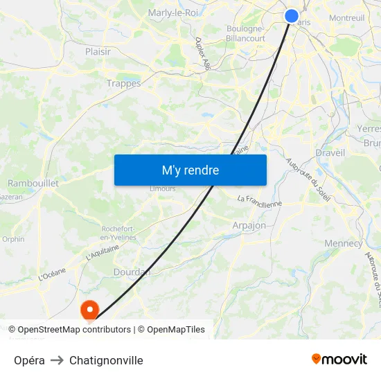 Opéra to Chatignonville map
