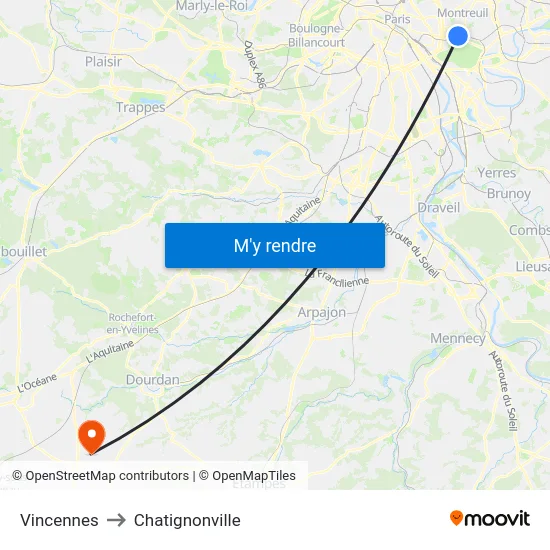 Vincennes to Chatignonville map
