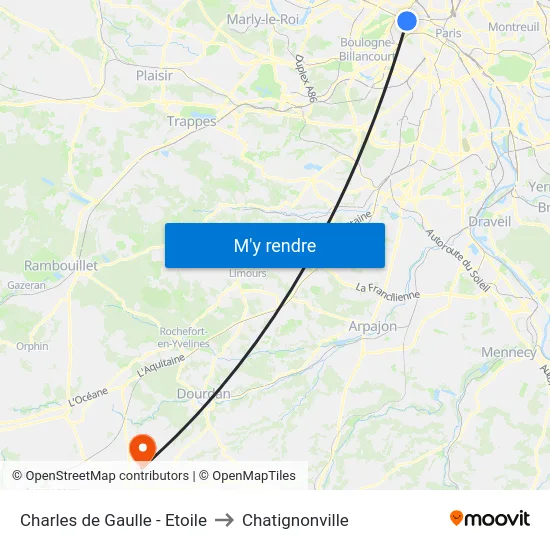 Charles de Gaulle - Etoile to Chatignonville map