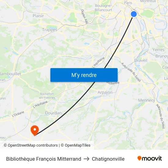 Bibliothèque François Mitterrand to Chatignonville map