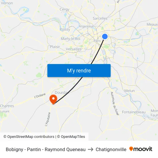 Bobigny - Pantin - Raymond Queneau to Chatignonville map