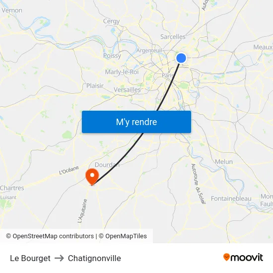 Le Bourget to Chatignonville map