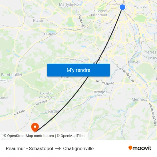 Réaumur - Sébastopol to Chatignonville map