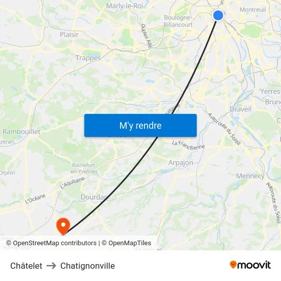 Châtelet to Chatignonville map