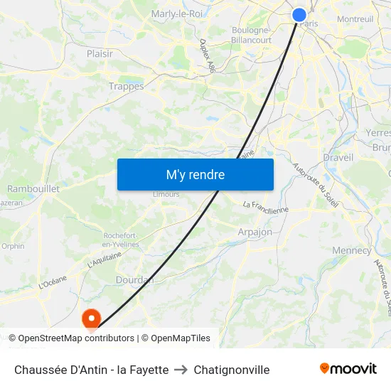 Chaussée D'Antin - la Fayette to Chatignonville map