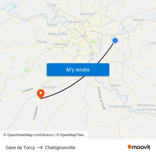 Gare de Torcy to Chatignonville map