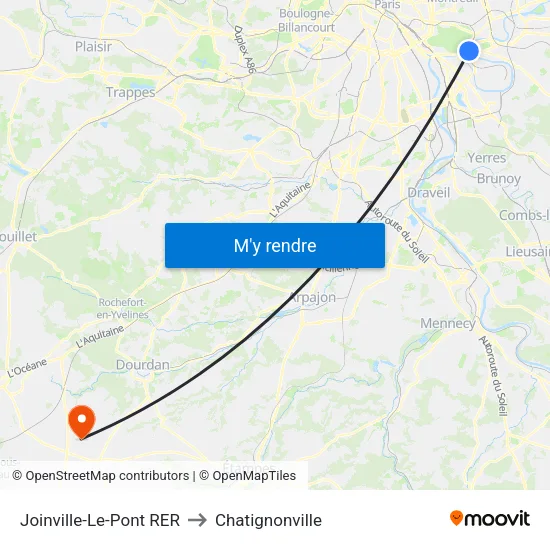 Joinville-Le-Pont RER to Chatignonville map