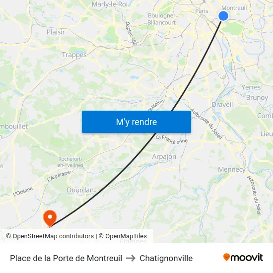 Place de la Porte de Montreuil to Chatignonville map