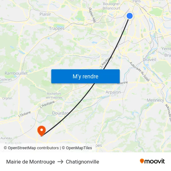Mairie de Montrouge to Chatignonville map