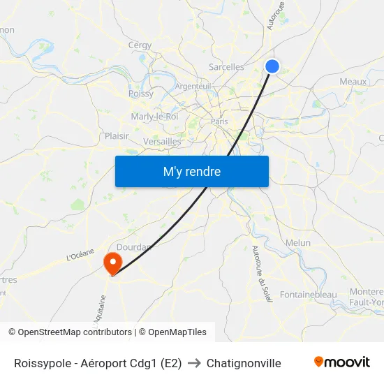 Roissypole - Aéroport Cdg1 (E2) to Chatignonville map