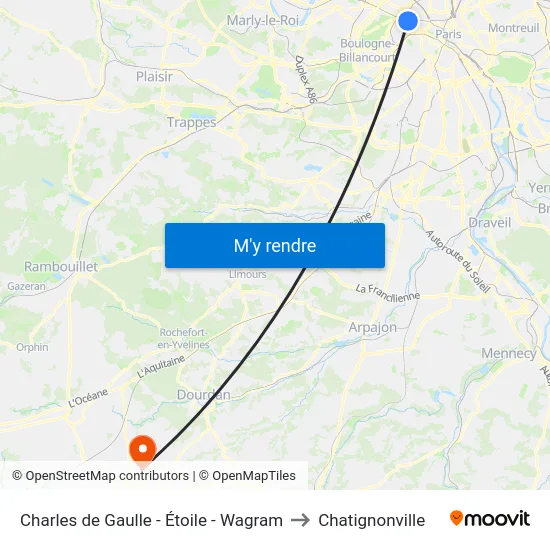 Charles de Gaulle - Étoile - Wagram to Chatignonville map