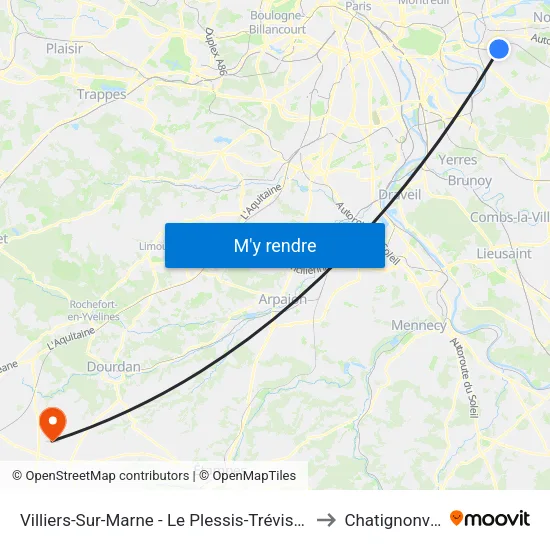 Villiers-Sur-Marne - Le Plessis-Trévise RER to Chatignonville map