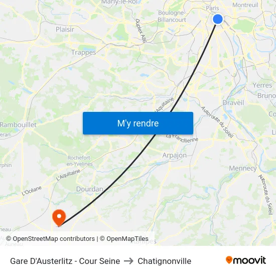 Gare D'Austerlitz - Cour Seine to Chatignonville map