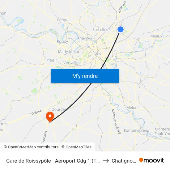 Gare de Roissypôle - Aéroport Cdg 1 (Terminal 3) (G2) to Chatignonville map
