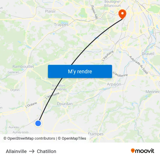 Allainville to Chatillon map