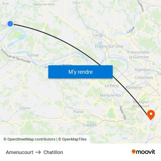 Amenucourt to Chatillon map