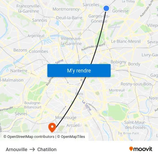 Arnouville to Chatillon map