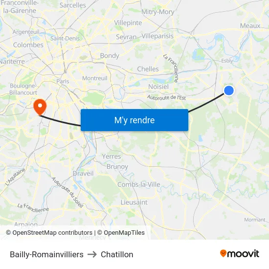 Bailly-Romainvilliers to Chatillon map