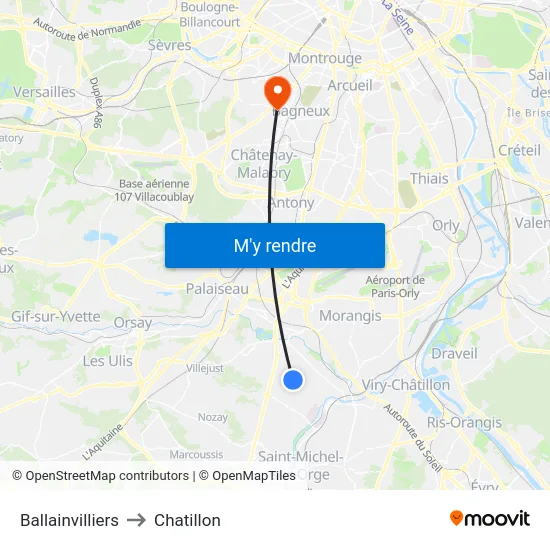 Ballainvilliers to Chatillon map