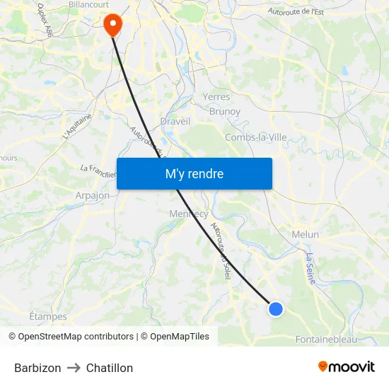 Barbizon to Chatillon map