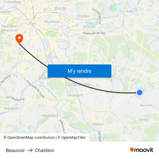 Beauvoir to Chatillon map