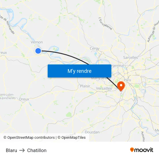 Blaru to Chatillon map