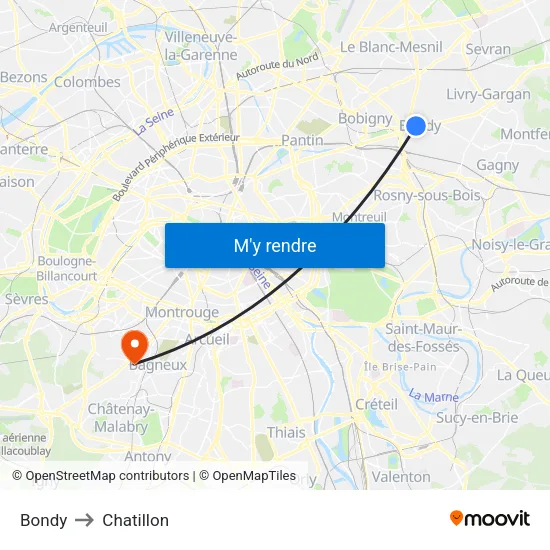 Bondy to Chatillon map