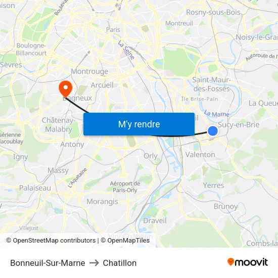 Bonneuil-Sur-Marne to Chatillon map