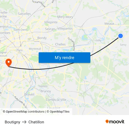 Boutigny to Chatillon map