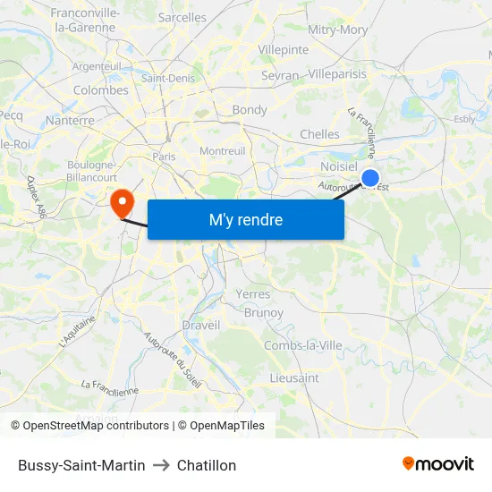 Bussy-Saint-Martin to Chatillon map