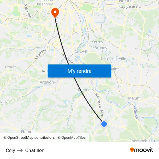 Cely to Chatillon map