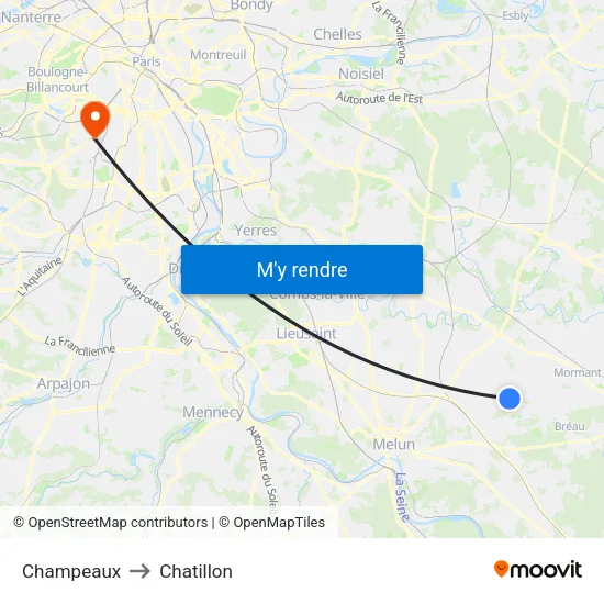 Champeaux to Chatillon map