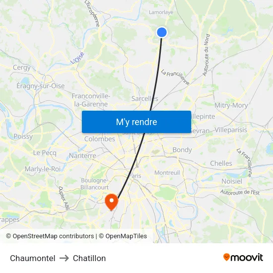 Chaumontel to Chatillon map