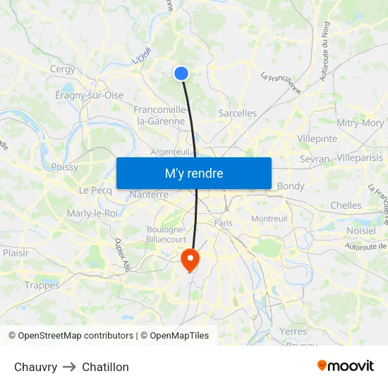 Chauvry to Chatillon map