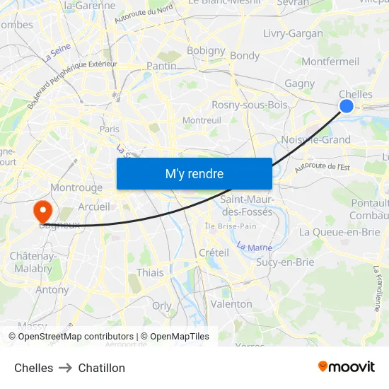 Chelles to Chatillon map