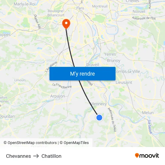 Chevannes to Chatillon map