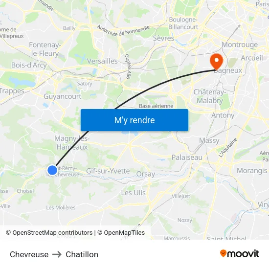 Chevreuse to Chatillon map