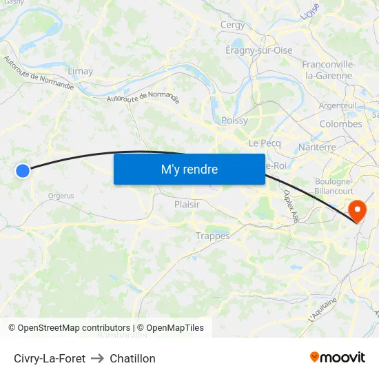 Civry-La-Foret to Chatillon map