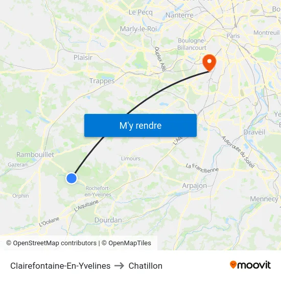 Clairefontaine-En-Yvelines to Chatillon map