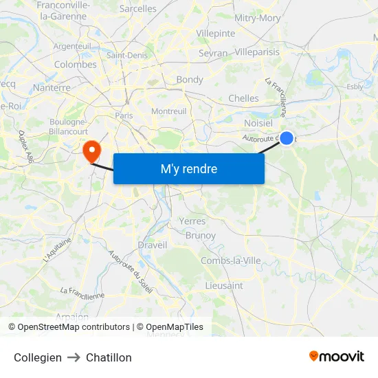 Collegien to Chatillon map