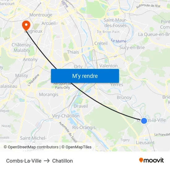 Combs-La-Ville to Chatillon map
