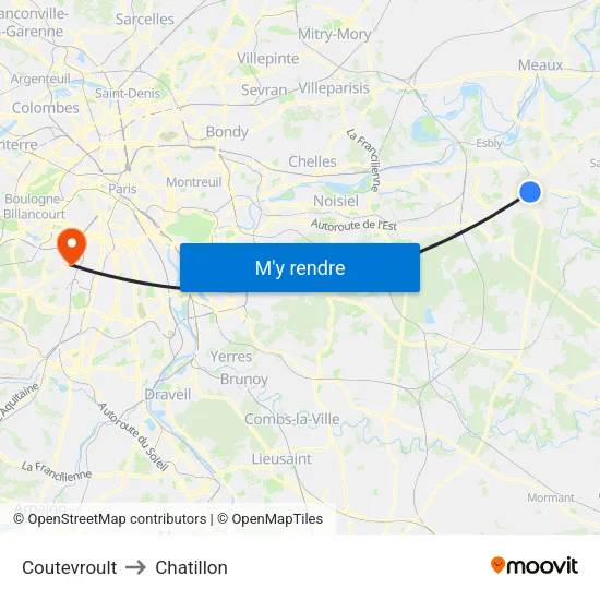 Coutevroult to Chatillon map