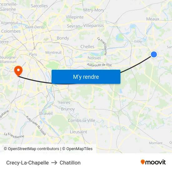 Crecy-La-Chapelle to Chatillon map