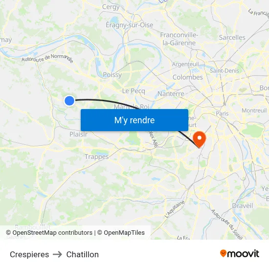 Crespieres to Chatillon map