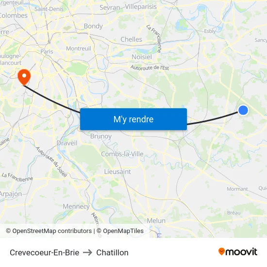 Crevecoeur-En-Brie to Chatillon map