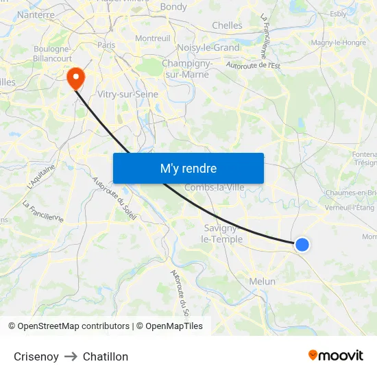Crisenoy to Chatillon map