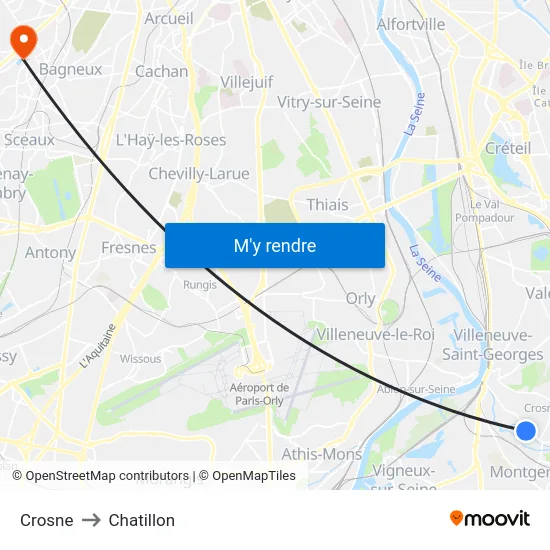 Crosne to Chatillon map