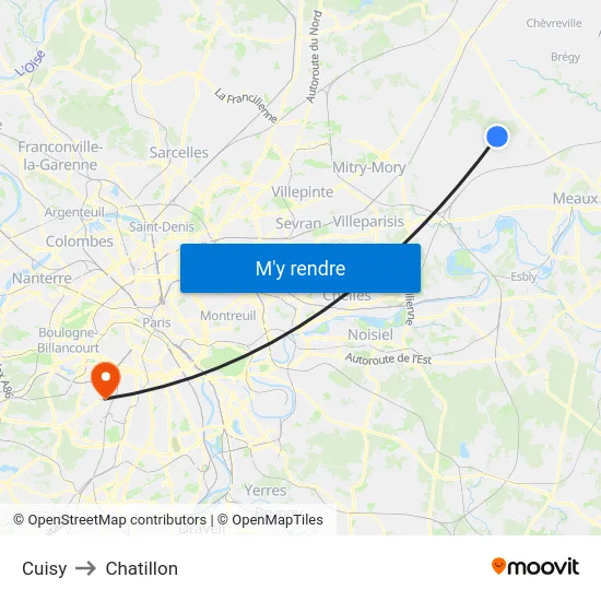 Cuisy to Chatillon map